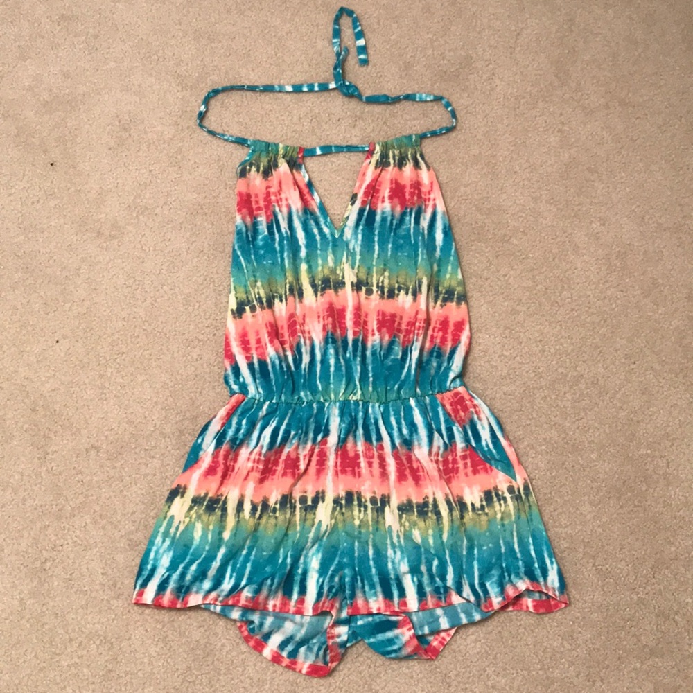 Multicolored halter tie romper